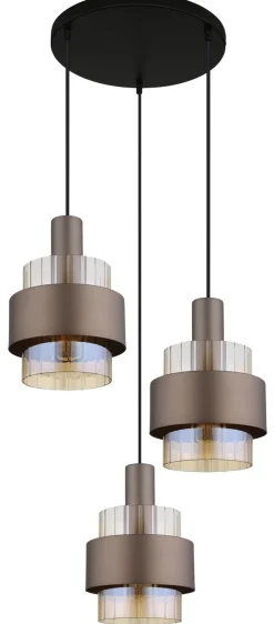 GLOBO Pendelleuchte MILLEY, höheneinstellbar 80-150 cm, Metall/Glas, E27, 3 Brennstellen, 180 W, Schutzklasse 1, IP20, Braun/Schwarz/Goldfarbig