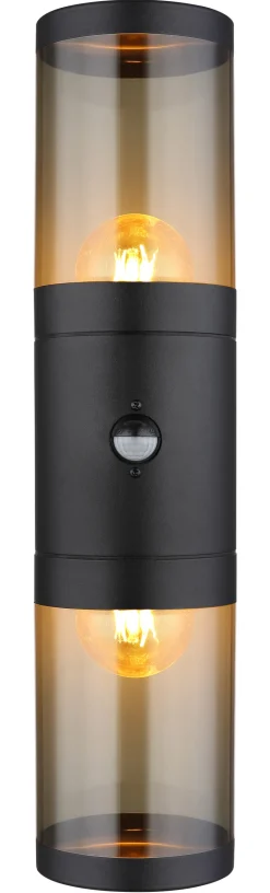 GLOBO Retrofit Außenwandleuchte XELOO B 2-flg schwarz /rauchfarbig