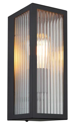 GLOBO Retrofit Außenwandleuchte GUNDULA schwarz /Glas