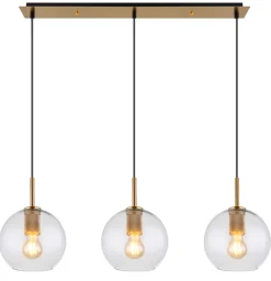 GLOBO Retrofit Balkenpendel ADARA 3-flg messingfarbig /Klarglas