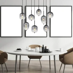 GLOBO Retrofit Balkenpendel ATTILA 8-flg schwarz /Rauchglas