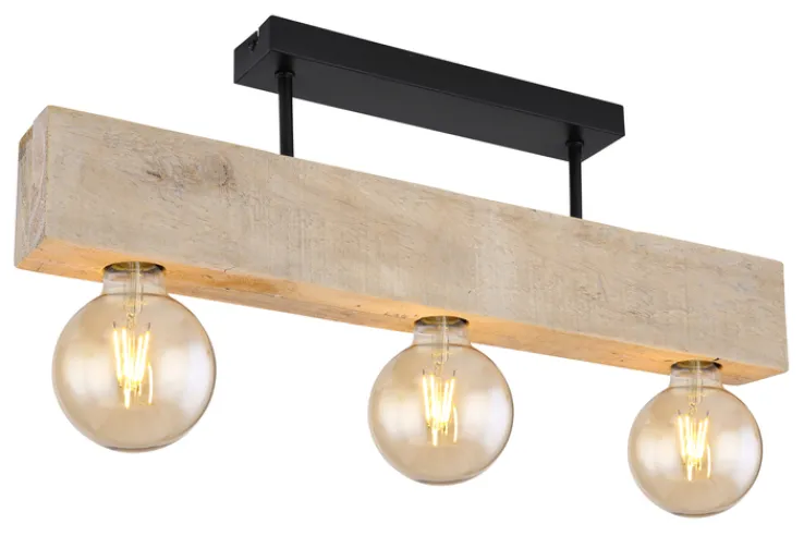 GLOBO Retrofit Deckenlampe ADALIE 60 cm schwarz /Holz