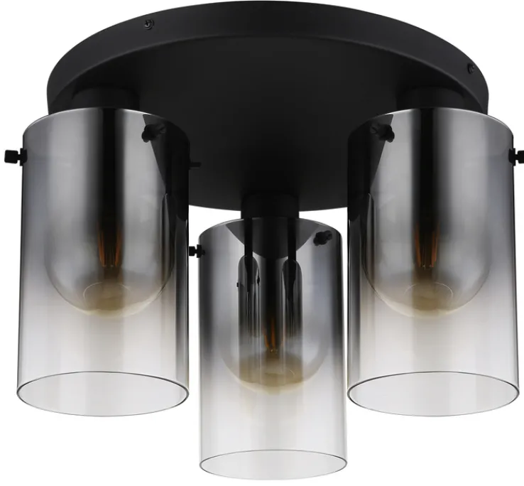 GLOBO Retrofit Deckenlampe FLORENTINA 3-flg schwarz /Rauchglas