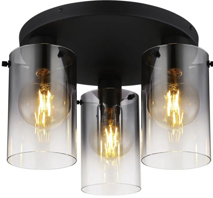 GLOBO Retrofit Deckenlampe FLORENTINA 3-flg schwarz /Rauchglas