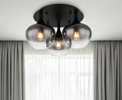 GLOBO Retrofit Deckenlampe MAXY 3-flg schwarz /Rauchglas