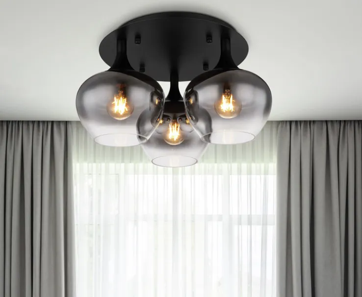 GLOBO Retrofit Deckenlampe MAXY 3-flg schwarz /Rauchglas