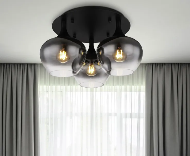 GLOBO Retrofit Deckenlampe MAXY 3-flg schwarz /Rauchglas
