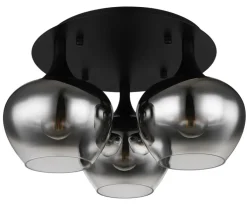 GLOBO Retrofit Deckenlampe MAXY 3-flg schwarz /Rauchglas
