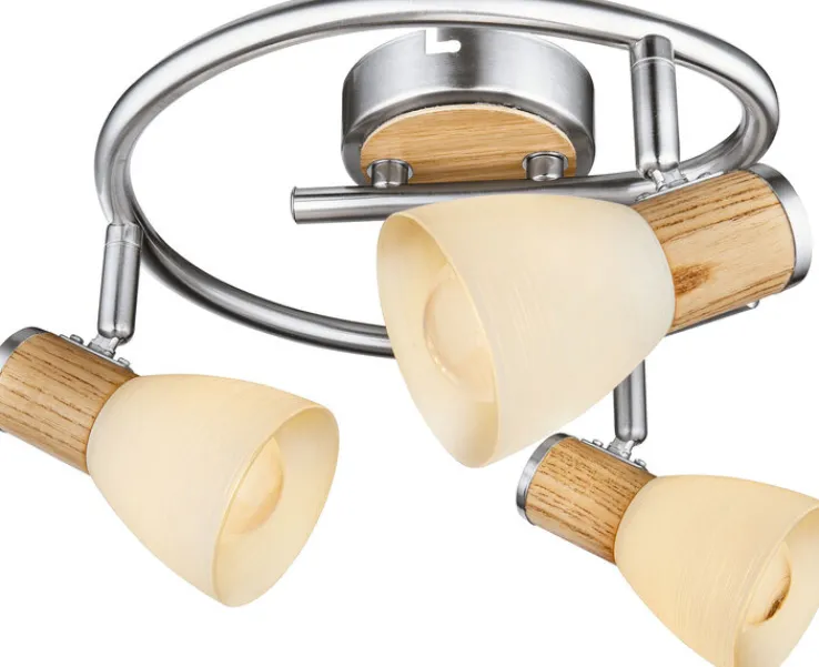 GLOBO Retrofit Deckenlampe 3 Spots Ø 25 GYLFI Nickel mit hellem Holz