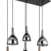 GLOBO Retrofit LED Balkenpendel MATTEA 6-flg schwarz /Holzdekor