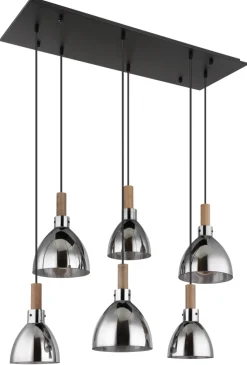 GLOBO Retrofit LED Balkenpendel MATTEA 6-flg schwarz /Holzdekor