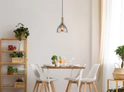 GLOBO Retrofit LED Pendelleuchte MATTEA 1-flg schwarz /Holzdekor