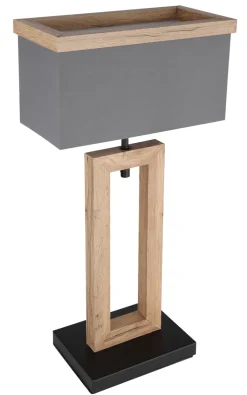 GLOBO Retrofit LED Tischlampe OSSI 55 cm grau /Holzoptik