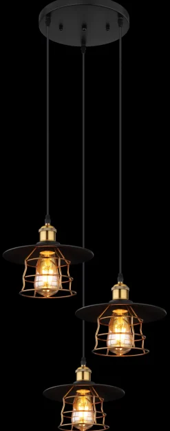 GLOBO Retrofit Pendelleuchte VIEJO 3-flg schwarz /altmessingfarbig