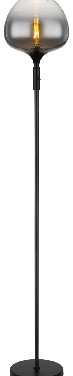 GLOBO Retrofit Stehlampe MAXY 165 cm schwarz /Rauchglas