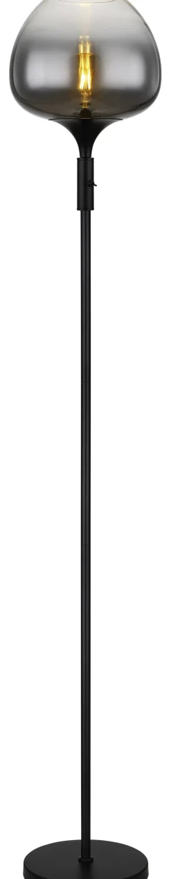 GLOBO Retrofit Stehlampe MAXY 165 cm schwarz /Rauchglas