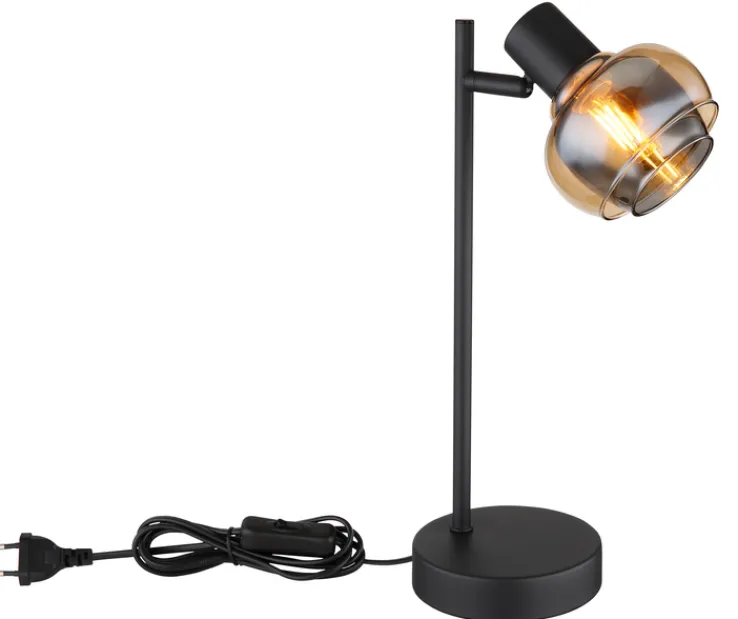 GLOBO Retrofit Tischlampe TOKKI schwarz /rauch und amber
