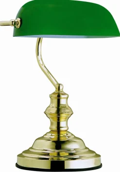 GLOBO Retrofit Tischlampe BANKERS messingfarbig /grün