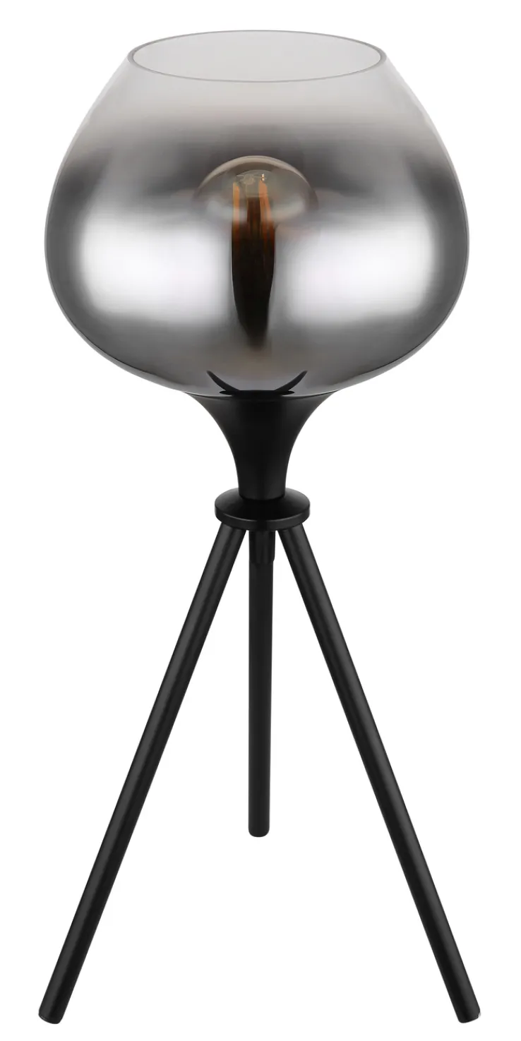 GLOBO Retrofit Tischlampe MAXY 45 cm schwarz /Rauchglas