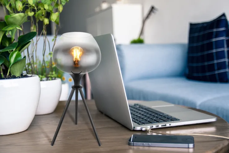 GLOBO Retrofit Tischlampe MAXY 45 cm schwarz /Rauchglas