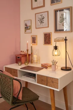 GLOBO Retrofit Tischlampe MINA schwarz/naturfarbig