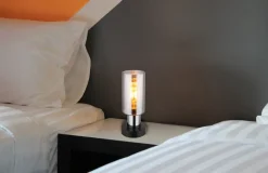 GLOBO Retrofit Tischlampe LIDARIA schwarz /rauchfarbig