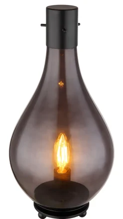 GLOBO Retrofit Tischleuchte OSKUS schwarz /Rauchglas