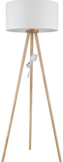 GLOBO Retrofit Tripod Stehlampe STABILO, Holznachbildung/Textil, Höhe 150 cm Braun/Weiß