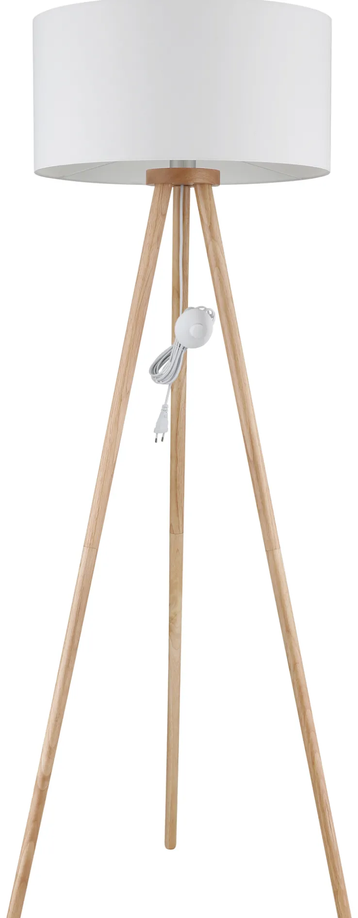 GLOBO Retrofit Tripod Stehlampe STABILO, Holznachbildung/Textil, Höhe 150 cm Braun/Weiß