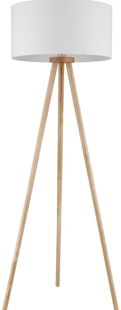 GLOBO Retrofit Tripod Stehlampe STABILO, Holznachbildung/Textil, Höhe 150 cm Braun/Weiß