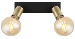 GLOBO Retrofit Wandleuchte mit 2 Spots LILIANA 25 cm schwarz /messingfarbig