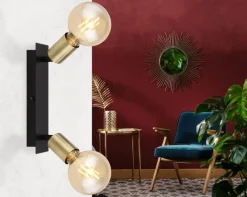 GLOBO Retrofit Wandleuchte mit 2 Spots LILIANA 25 cm schwarz /messingfarbig