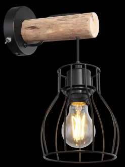 GLOBO Retrofit Wandleuchte MINA II schwarz /Holz naturfarbig