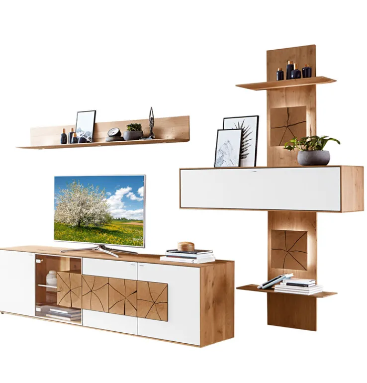 hartmann Wohnwand II CAYA 324 x 223 cm Kerneiche /weiß