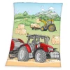 HERDING Kinder-Fleecedecke TRAKTOR 130 x 160 cm mehrfarbig