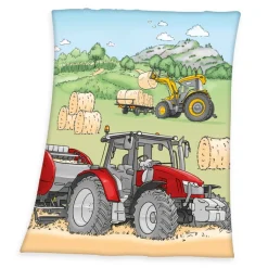 HERDING Kinder-Fleecedecke TRAKTOR 130 x 160 cm mehrfarbig