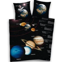 HERDING Kinder-Renforcé-Bettwäsche SONNENSYSTEM 135 x 200 cm schwarz/mehrfarbig