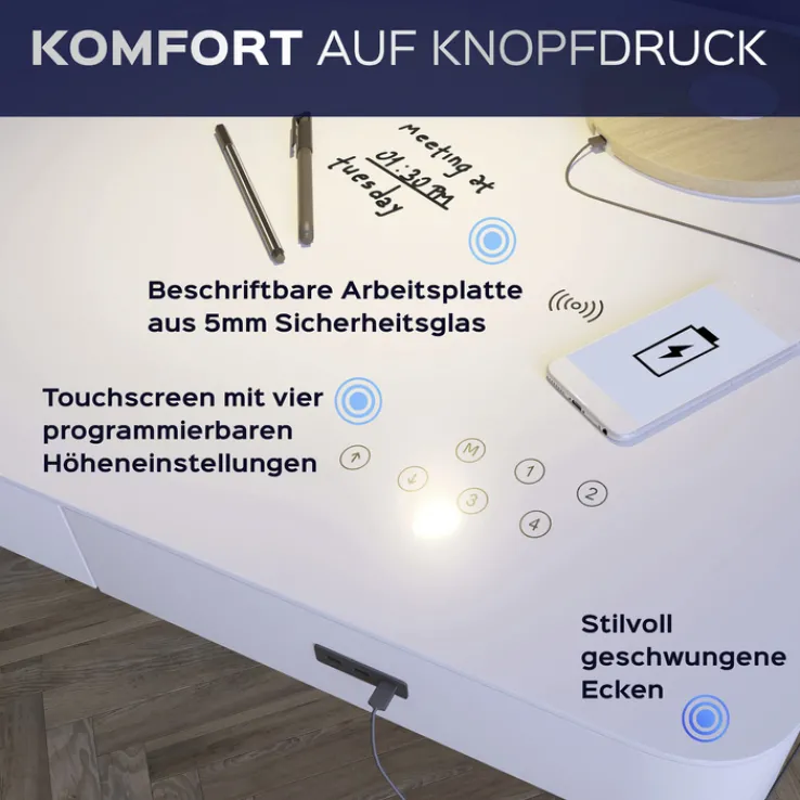 Höhenverstellbarer Schreibtisch BONMEDICO MOVU weiß