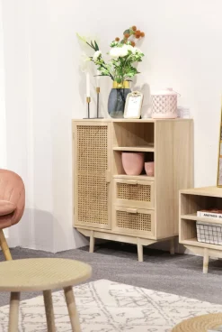 Highboard 70 x 85 cm Braun/ Rattan