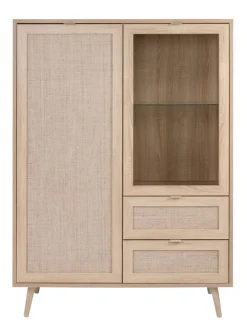Highboard BALI 101,4 x 139 cm Sonoma Eiche/ Rafia Geflecht
