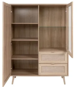 Highboard BALI 101,4 x 139 cm Sonoma Eiche/ Rafia Geflecht