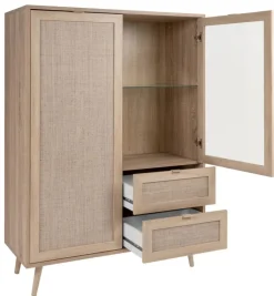 Highboard BALI 101,4 x 139 cm Sonoma Eiche/ Rafia Geflecht