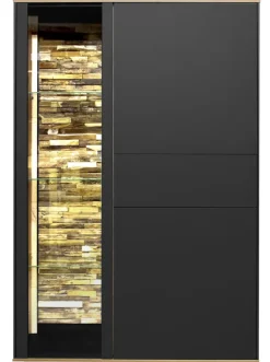 QUARTIER Highboard COMO 101 x 145 cm Anthrazit matt Lack/Asteiche-Dekor