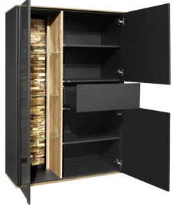 QUARTIER Highboard COMO 101 x 145 cm Anthrazit matt Lack/Asteiche-Dekor