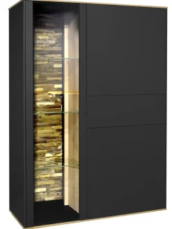 QUARTIER Highboard COMO 101 x 145 cm Anthrazit matt Lack/Asteiche-Dekor