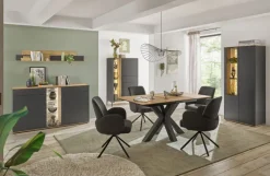 QUARTIER Highboard COMO 101 x 145 cm Anthrazit matt Lack/Asteiche-Dekor