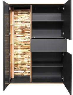 QUARTIER Highboard COMO 101 x 145 cm Anthrazit matt Lack/Asteiche-Dekor