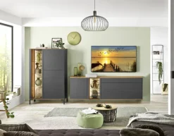 QUARTIER Highboard COMO 101 x 145 cm Anthrazit matt Lack/Asteiche-Dekor