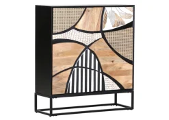 QUARTIER Highboard DAKOTA 100 x 110 cm Mango Massivholz natur, weiß, weiß-schwarz, Wiener Geflecht