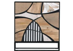 QUARTIER Highboard DAKOTA 100 x 110 cm Mango Massivholz natur, weiß, weiß-schwarz, Wiener Geflecht